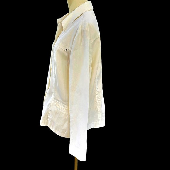 Coldwater Creek Lightweight Jacket Size 14 White Blazer Snap Front Shacket EUC - Picture 7 of 10